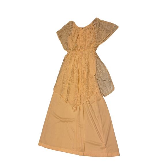 Vintage 1970s Peach Lace Overlay Maxi Dress Prairie Gown / Women’s Small - - Picture 4 of 4